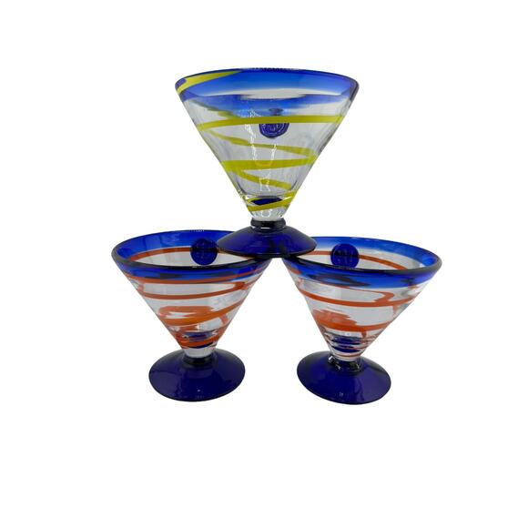 Kosta Boda Margarita Martini Art Glass Glasses Swirl Pattern Set of 3